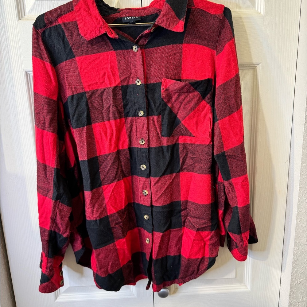 Torrid Red and Black Plaid‎ Top